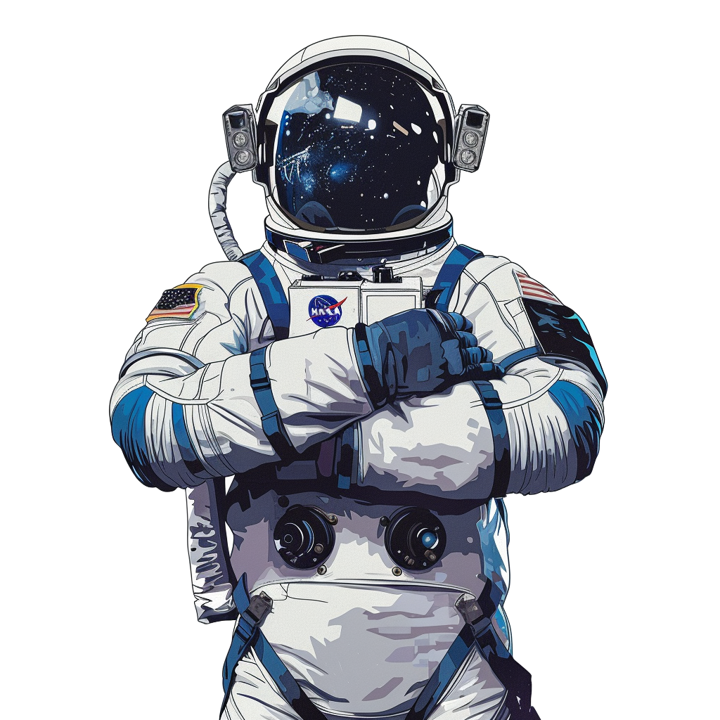 Illustration eines Astronaut, der mit verschränkten Armen steht und bereit zum Anpacken ist.